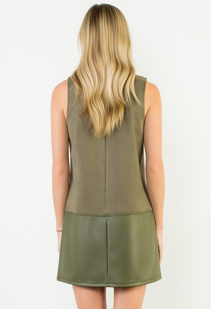 THML Olive You Suede Mini Dress