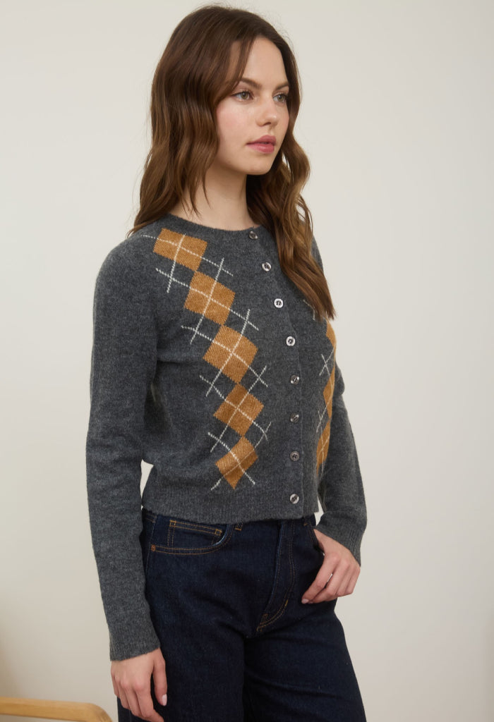 KK Bloom Dion Argyle Cardigan