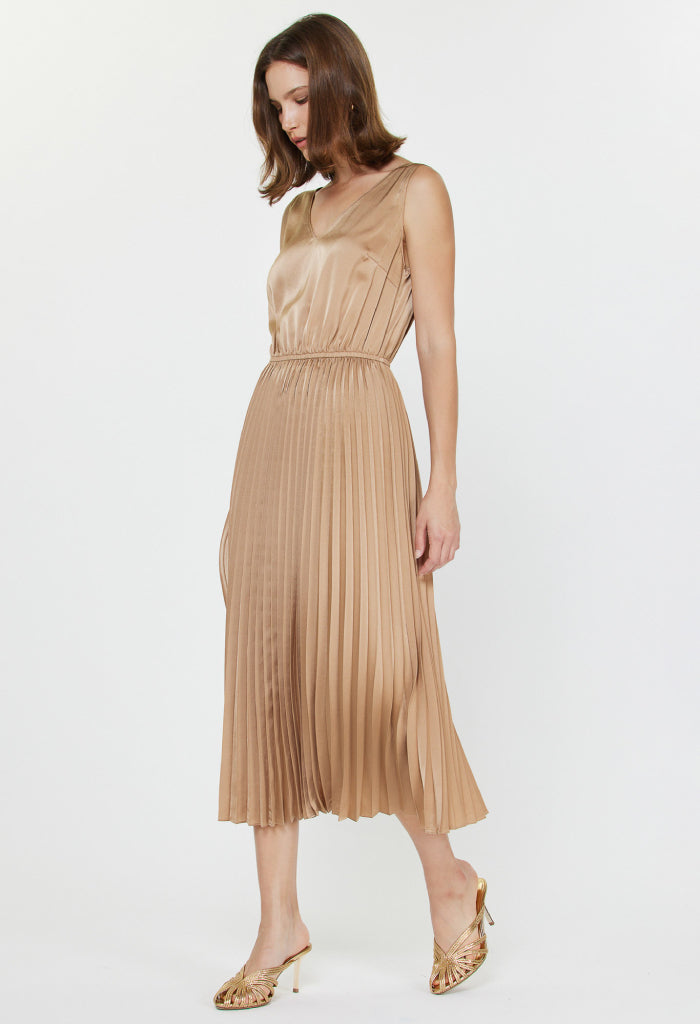 KK Bloom Caramel Pleated Dress