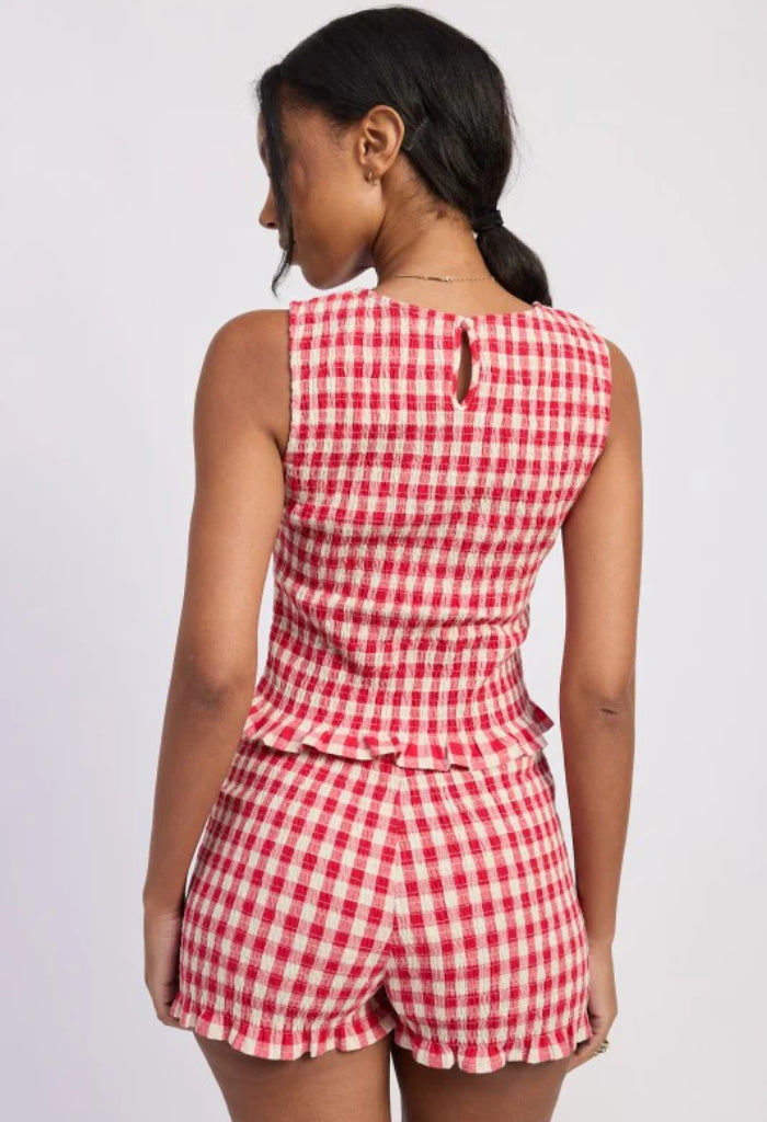 KK Bloom Picnic Smocked Top-Red Gingham