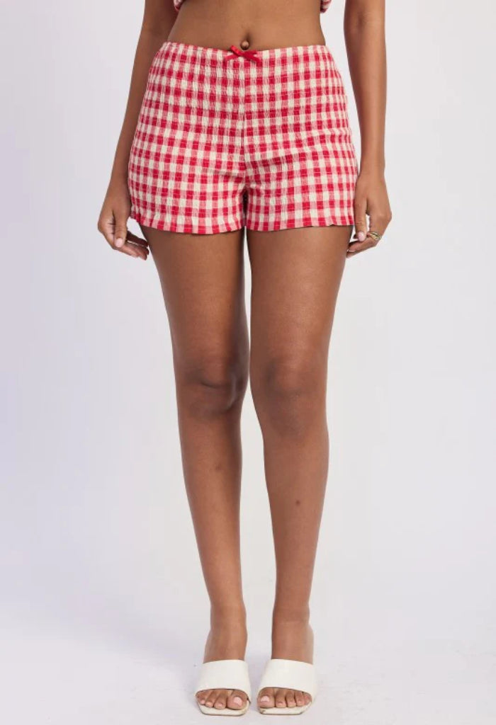 KK Bloom Picnic Smocked Shorts-Red Gingham