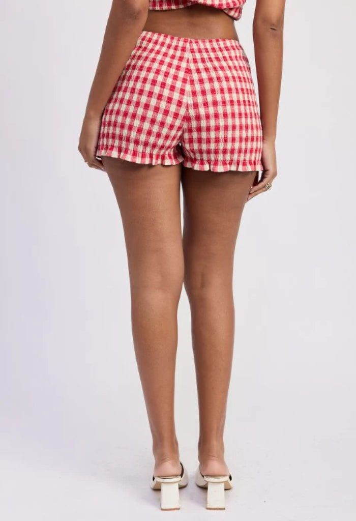 KK Bloom Picnic Smocked Shorts-Red Gingham