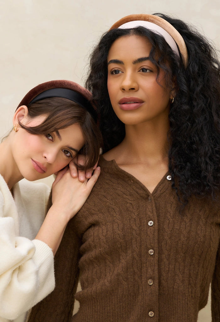 Kitsch Cream and Camel Satin/Velvet Headbands