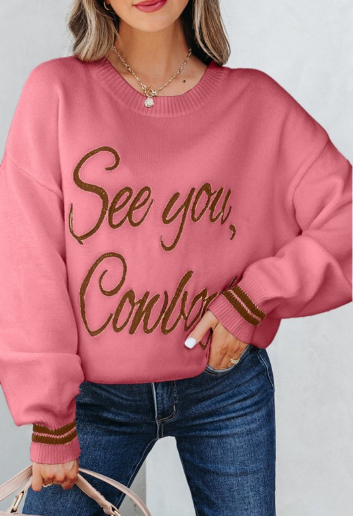 KK Bloom See You Cowboy Sweater-Peach Blossom