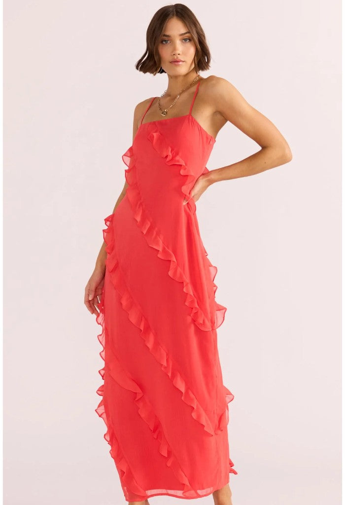 Minkpink Venus Ruffle Maxi Dress-Lipstick Red