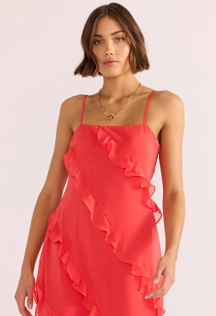 Minkpink Venus Ruffle Maxi Dress-Lipstick Red