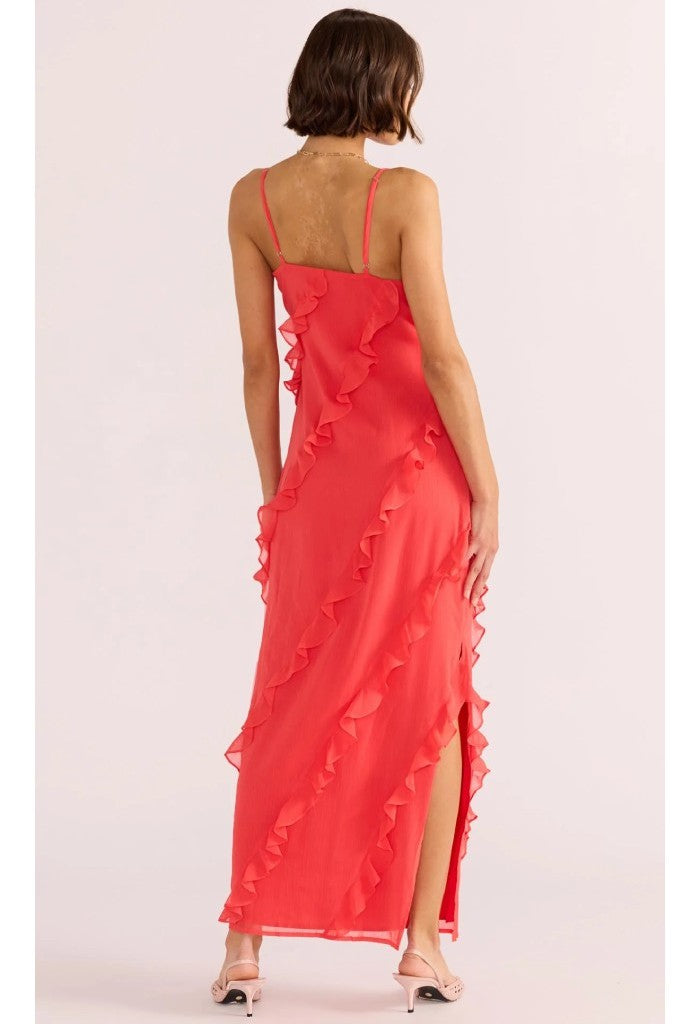 Minkpink Venus Ruffle Maxi Dress-Lipstick Red