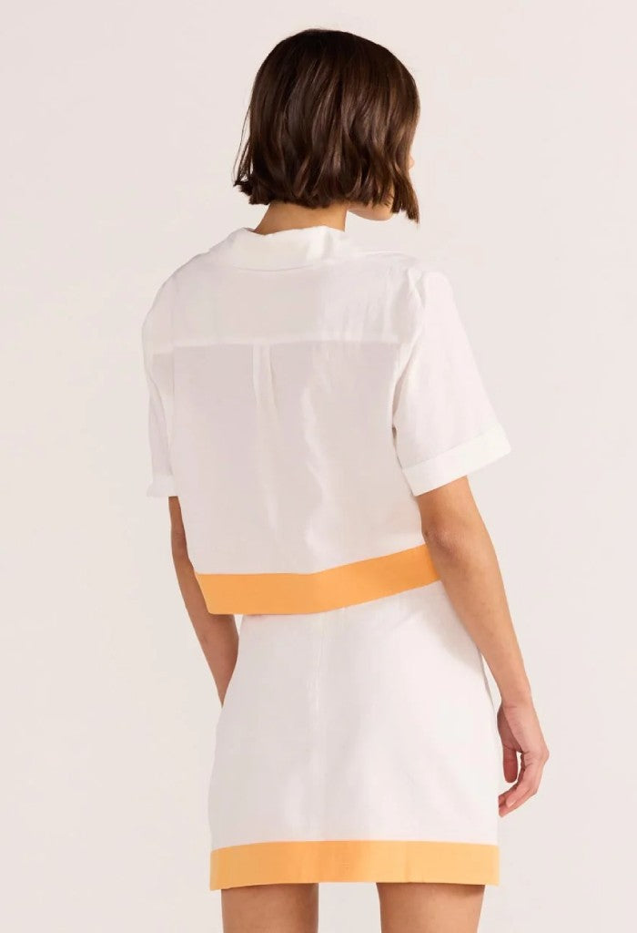 Minkpink Alora Wave Crop Shirt-White/Orange