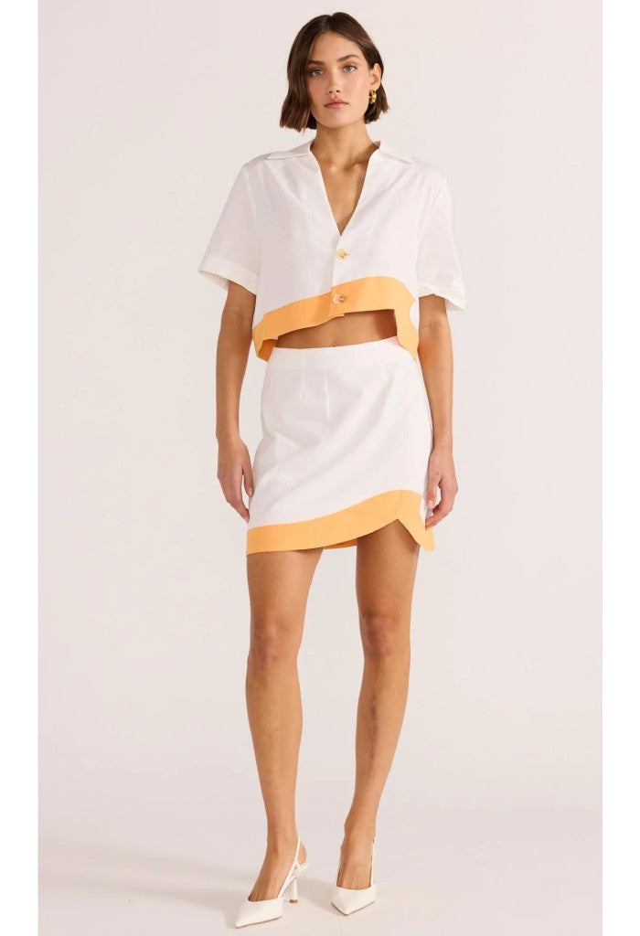 Minkpink Alora Wave Crop Shirt-White/Orange