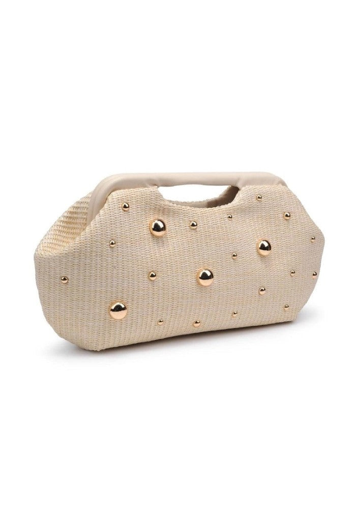 KK Bloom Mallory Straw Stud Clutch-Gold