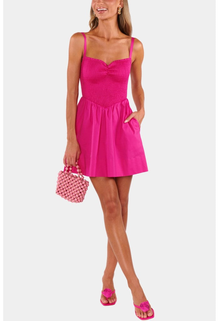 Show Me Your Mumu Dixie Mini Dress-Hot Pink Poplin