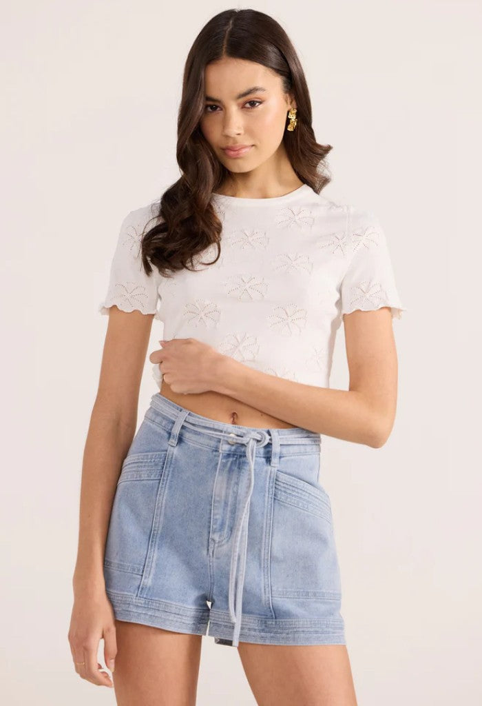 Minkpink Bowie Pointelle Knit Tee-White