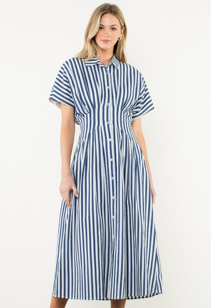THML Natalie Midi Dress-Navy Stripe