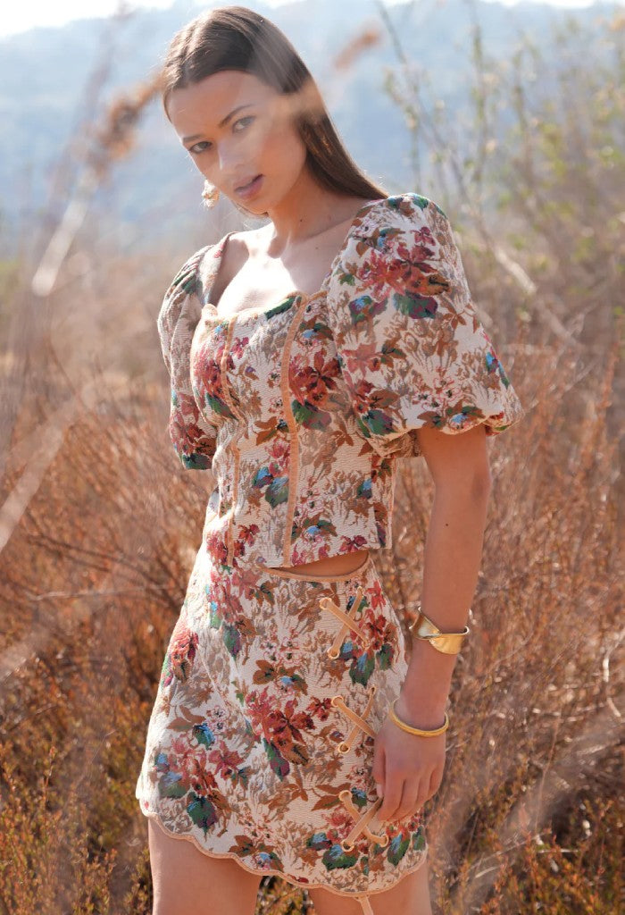 Adelyn Rae Lori Tapestry Lace Up Skirt