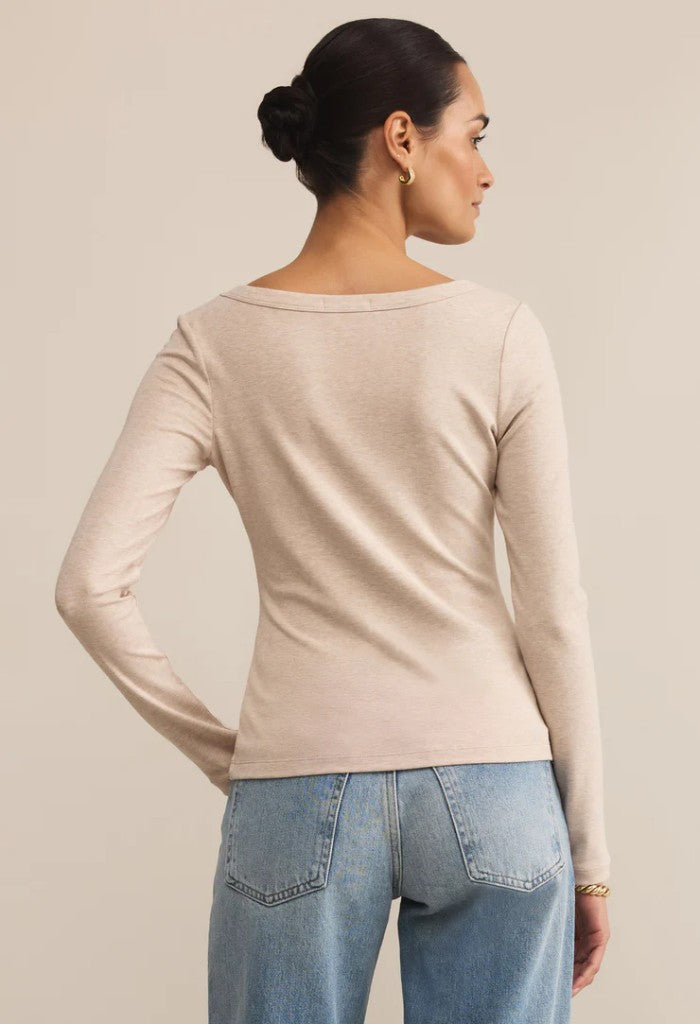 Z Supply Second Skin Scoop Neck Top-Oatmeal Heather