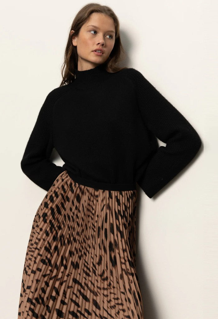 Sanctuary Clothing Nostalgia Pleated Midi Skirt-Mocha Leo