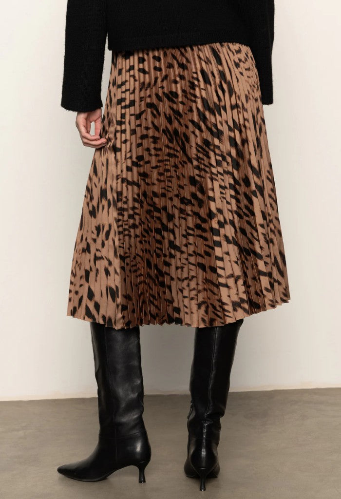 Sanctuary Clothing Nostalgia Pleated Midi Skirt-Mocha Leo