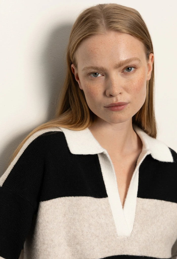 Sanctuary Clothing Polo Striped Dress-Heather Pearl/Black