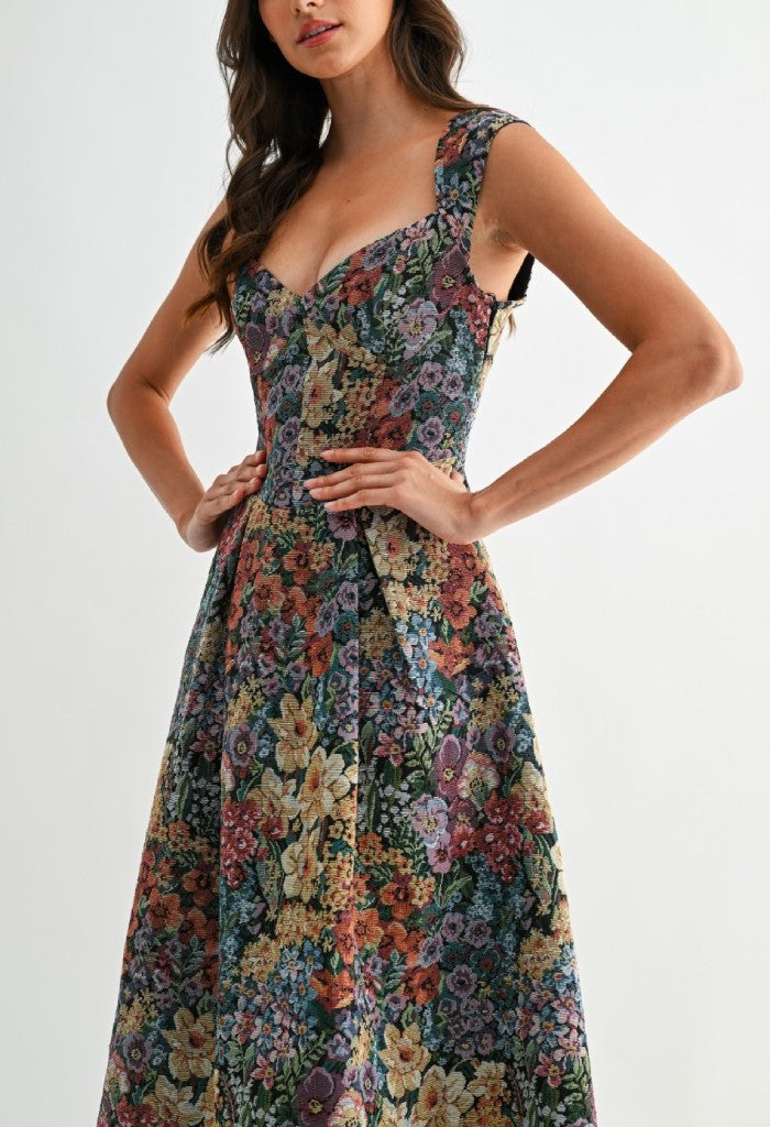 KK Bloom Floral Bouquet Jacquard Midi Dress