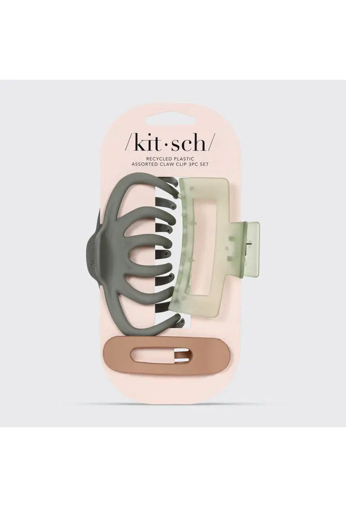 Kitsch Recycled Claw Clip Set-Avocado