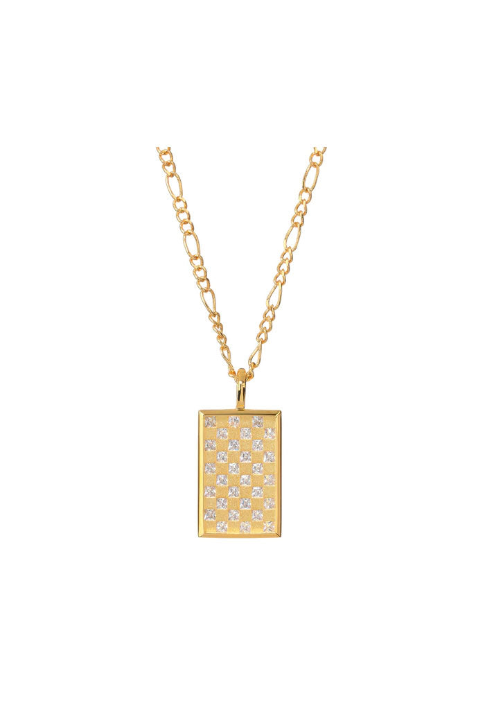 Luv AJ Checkerboard Dog Tag Necklace-Gold