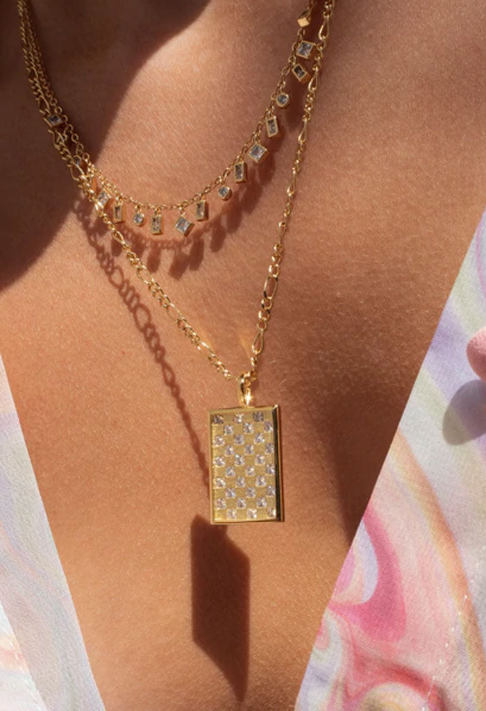 Luv AJ Checkerboard Dog Tag Necklace-Gold