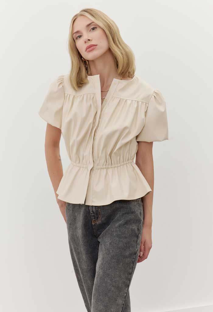 KK Bloom Vanilla Faux Leather Top