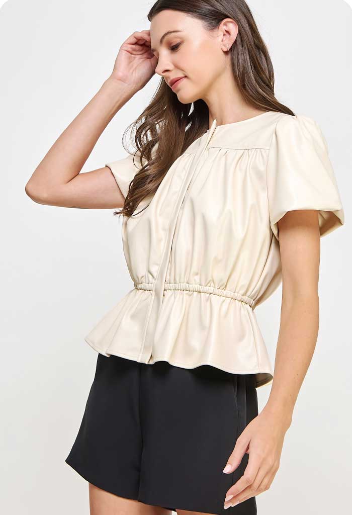 KK Bloom Vanilla Faux Leather Top