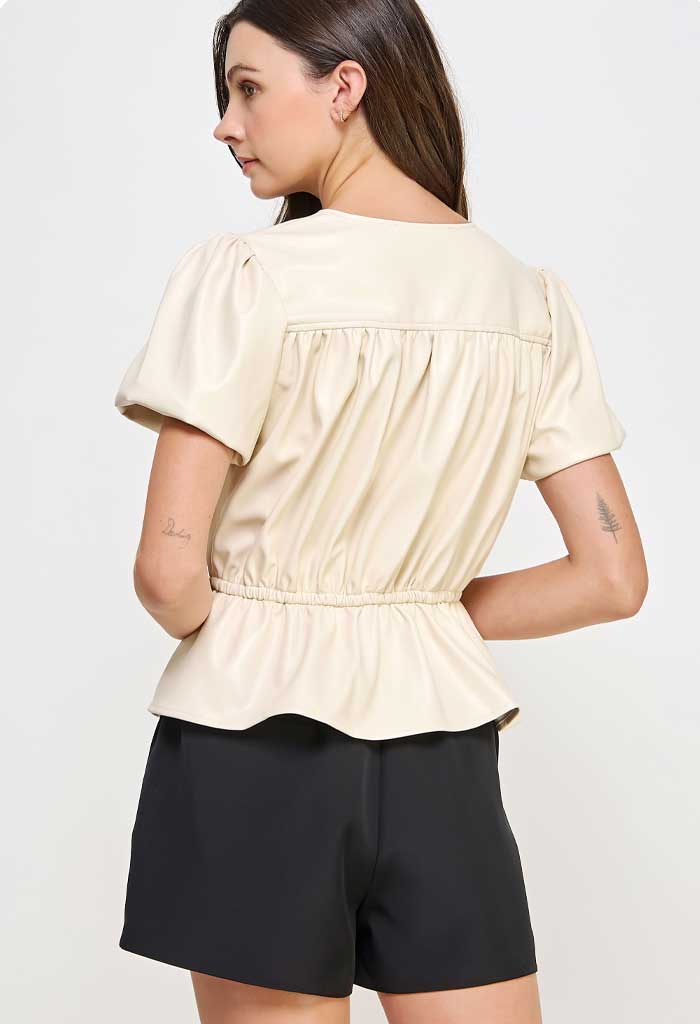 KK Bloom Vanilla Faux Leather Top