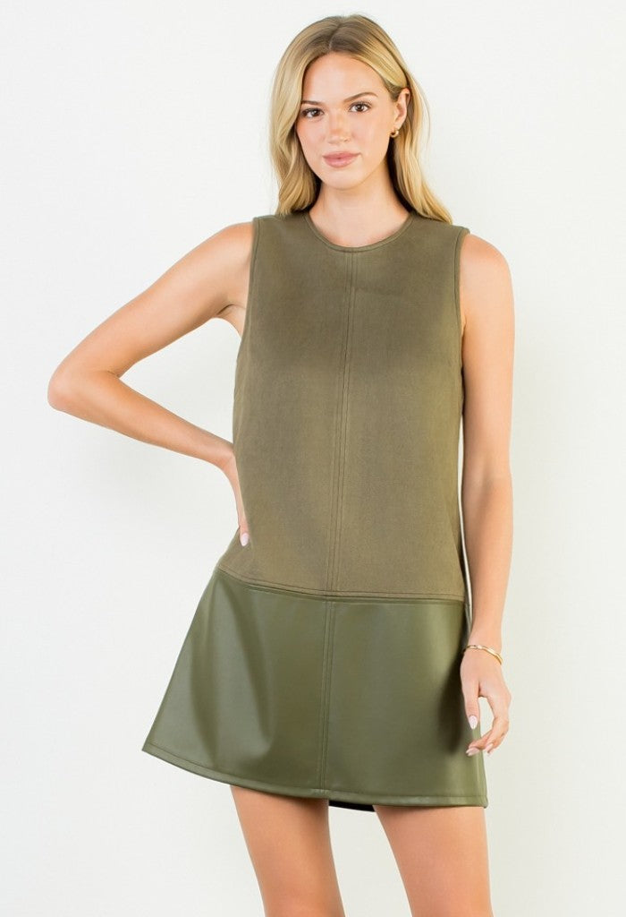 THML Olive You Suede Mini Dress