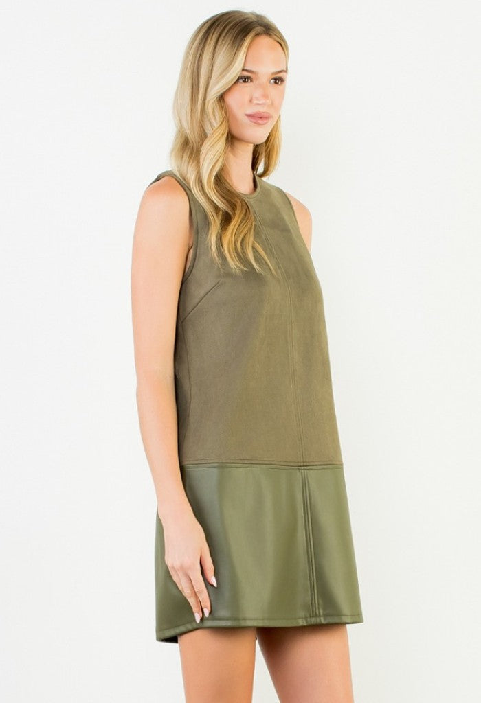 THML Olive You Suede Mini Dress