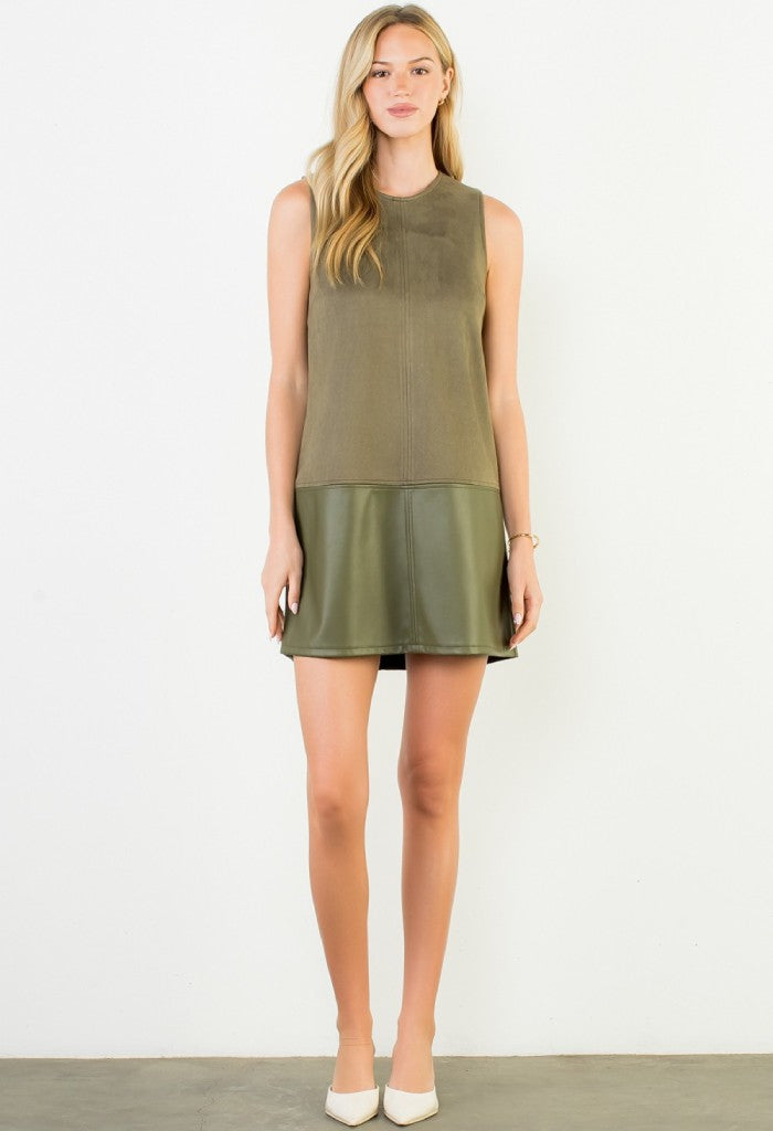 THML Olive You Suede Mini Dress