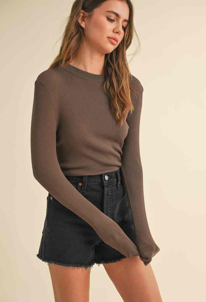 KK Bloom Rebecca Ribbed Top-Coffee