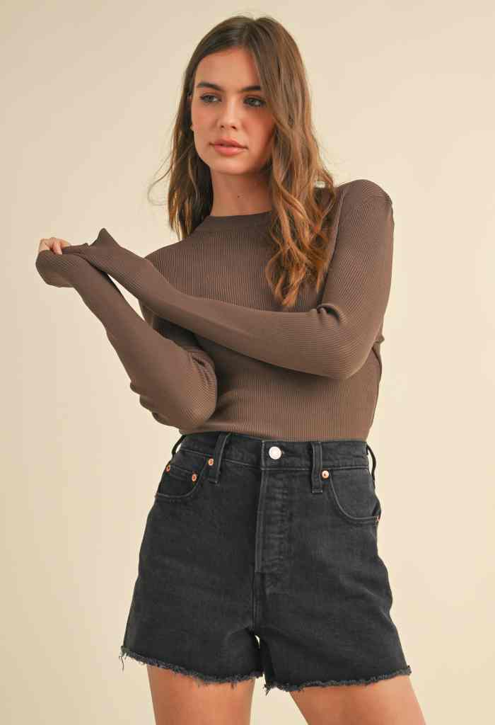 KK Bloom Rebecca Ribbed Top-Coffee