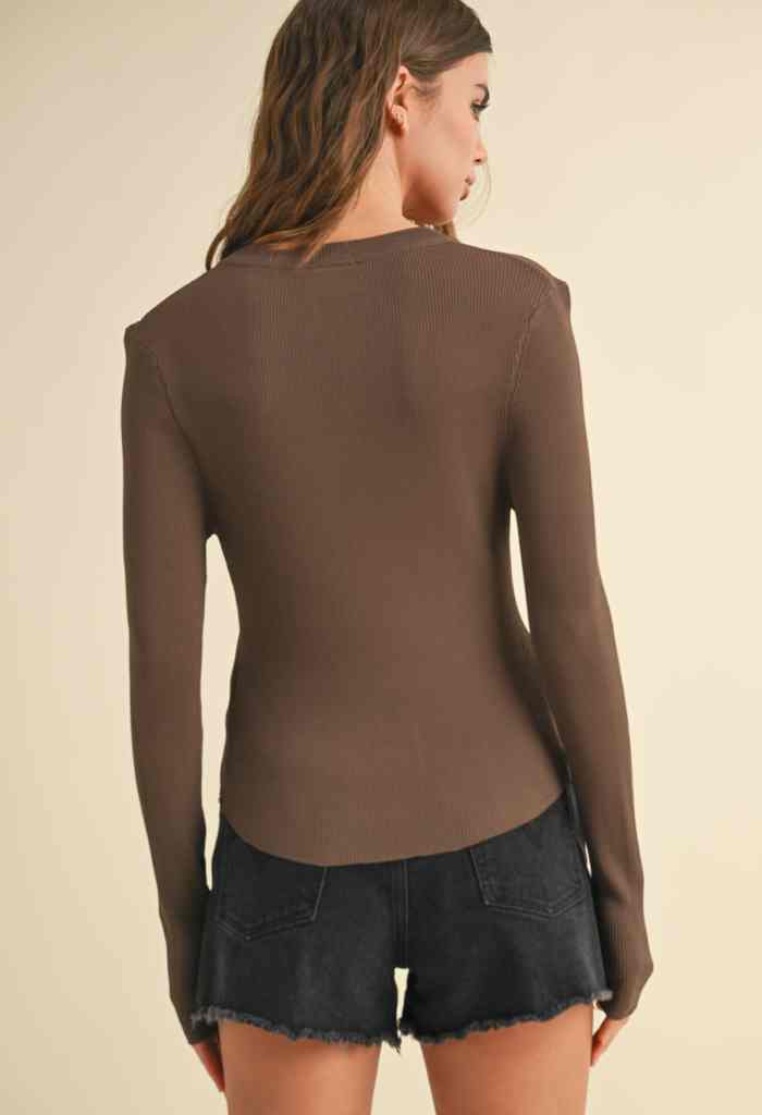 KK Bloom Rebecca Ribbed Top-Coffee