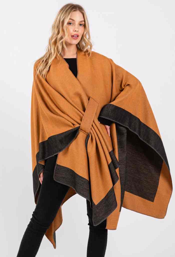 KK Bloom Ruana Two Tone Kimono Wrap-Tan