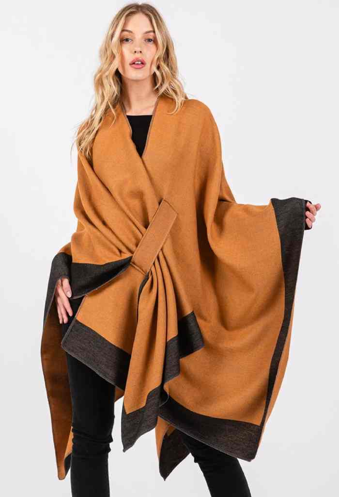 KK Bloom Ruana Two Tone Kimono Wrap-Tan