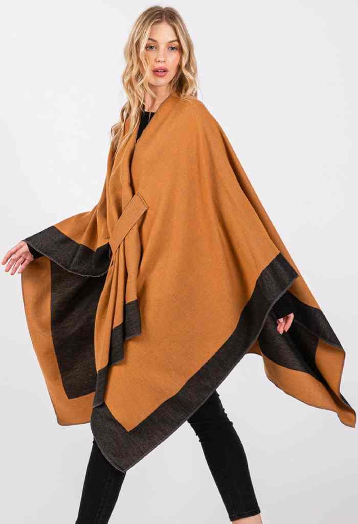 KK Bloom Ruana Two Tone Kimono Wrap-Tan