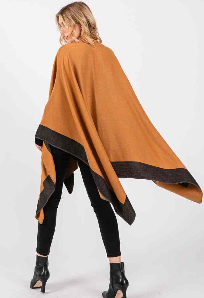 KK Bloom Ruana Two Tone Kimono Wrap-Tan