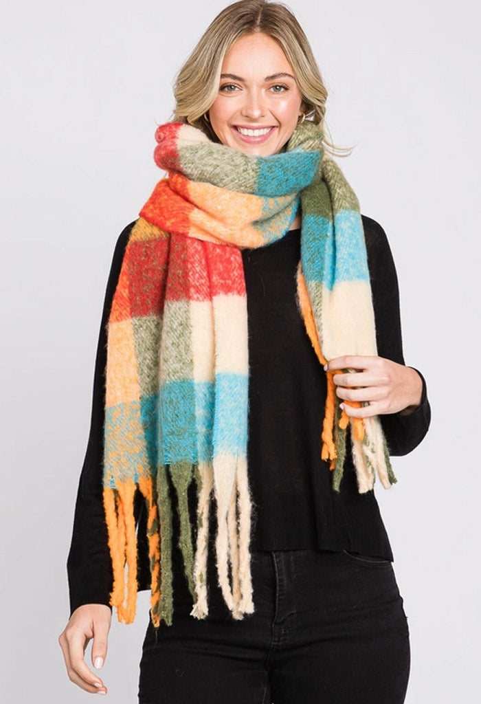 KK Bloom Blake Plaid Scarf-Olive Orange