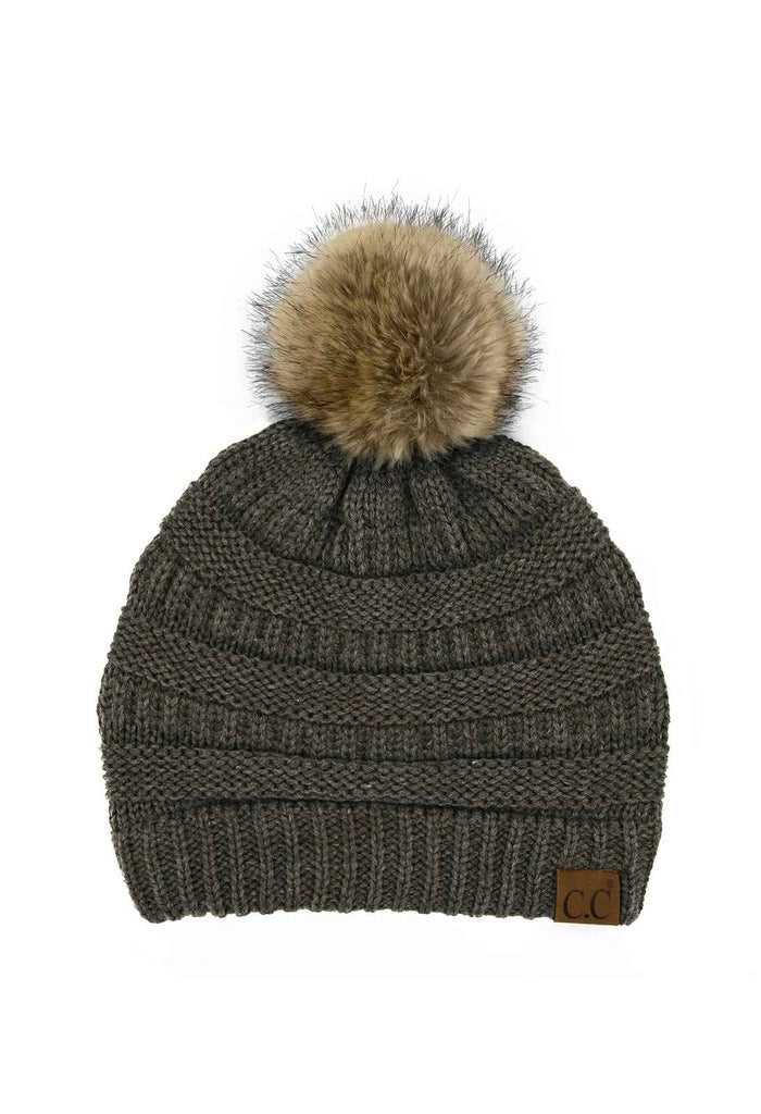 KK Bloom Mia Knit Pom Beanie-Charcoal