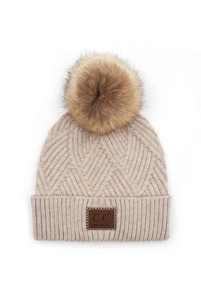 KK Bloom Amelia Heathered Pom Beanie-Beige