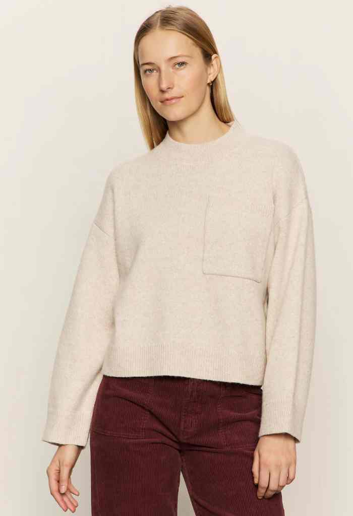Sanctuary Clothing One Pocket Crew Sweater-Heather Pearl