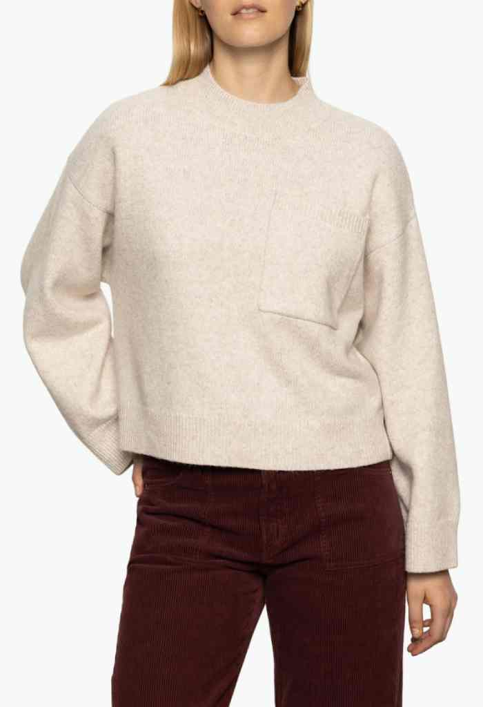 Sanctuary Clothing One Pocket Crew Sweater-Heather Pearl