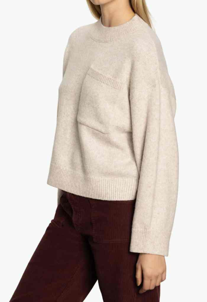 Sanctuary Clothing One Pocket Crew Sweater-Heather Pearl