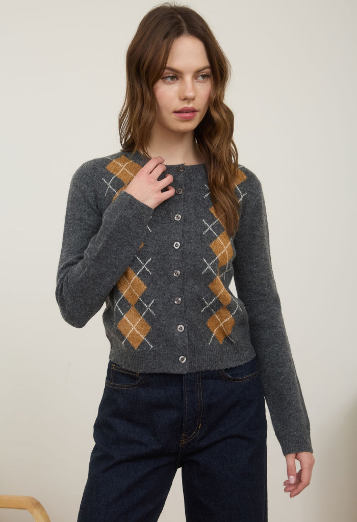 KK Bloom Dion Argyle Cardigan
