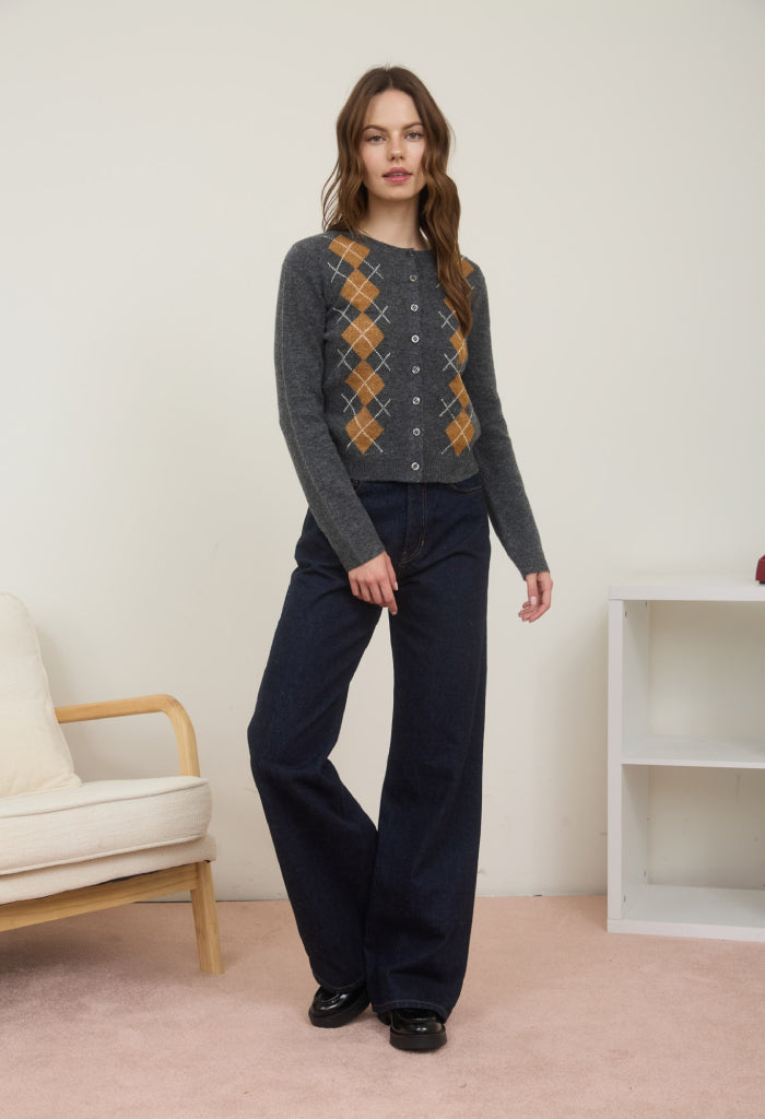 KK Bloom Dion Argyle Cardigan