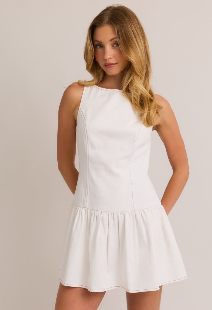 Aubrey Drop Waist Dress-White