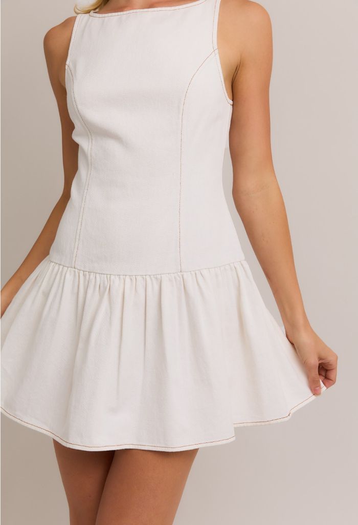 Aubrey Drop Waist Dress-White