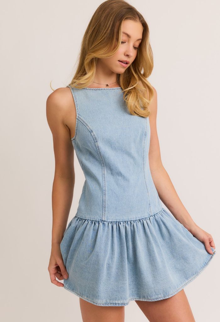 KK Bloom Boat Neck Dress Light Denim